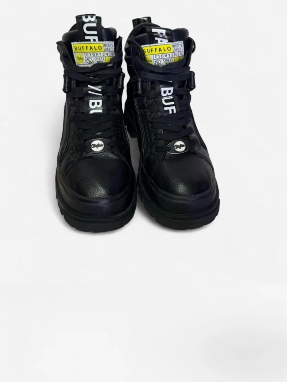 Buffalo Black Platform Lace-Up Women's Sneakers with Yellow Tongue Tab